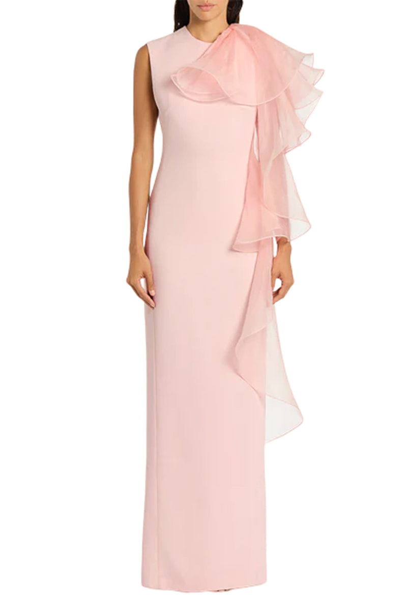 Buy Crepe Ruffle Shoulder Gown in Pink Peony - Carla Zampatti | RELOOP Buy Crepe Ruffle Shoulder Gown in Pink Peony - Carla Zampatti | RELOOP