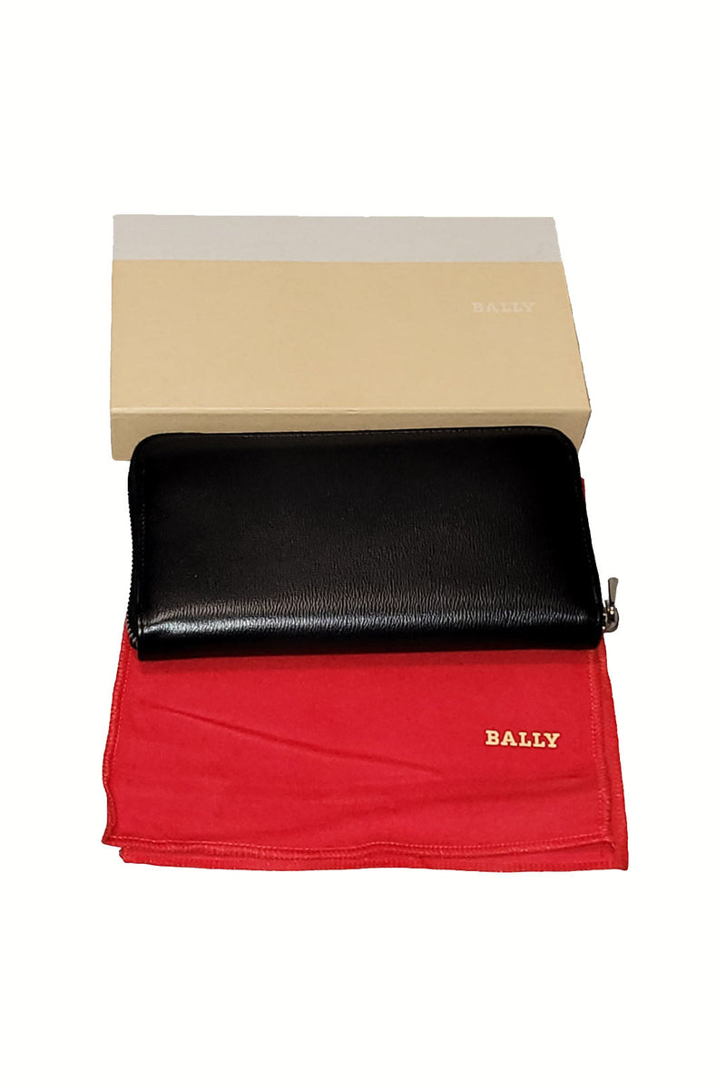 Buy Black Grained Leather Zip Up Wallet Bally RELOOP