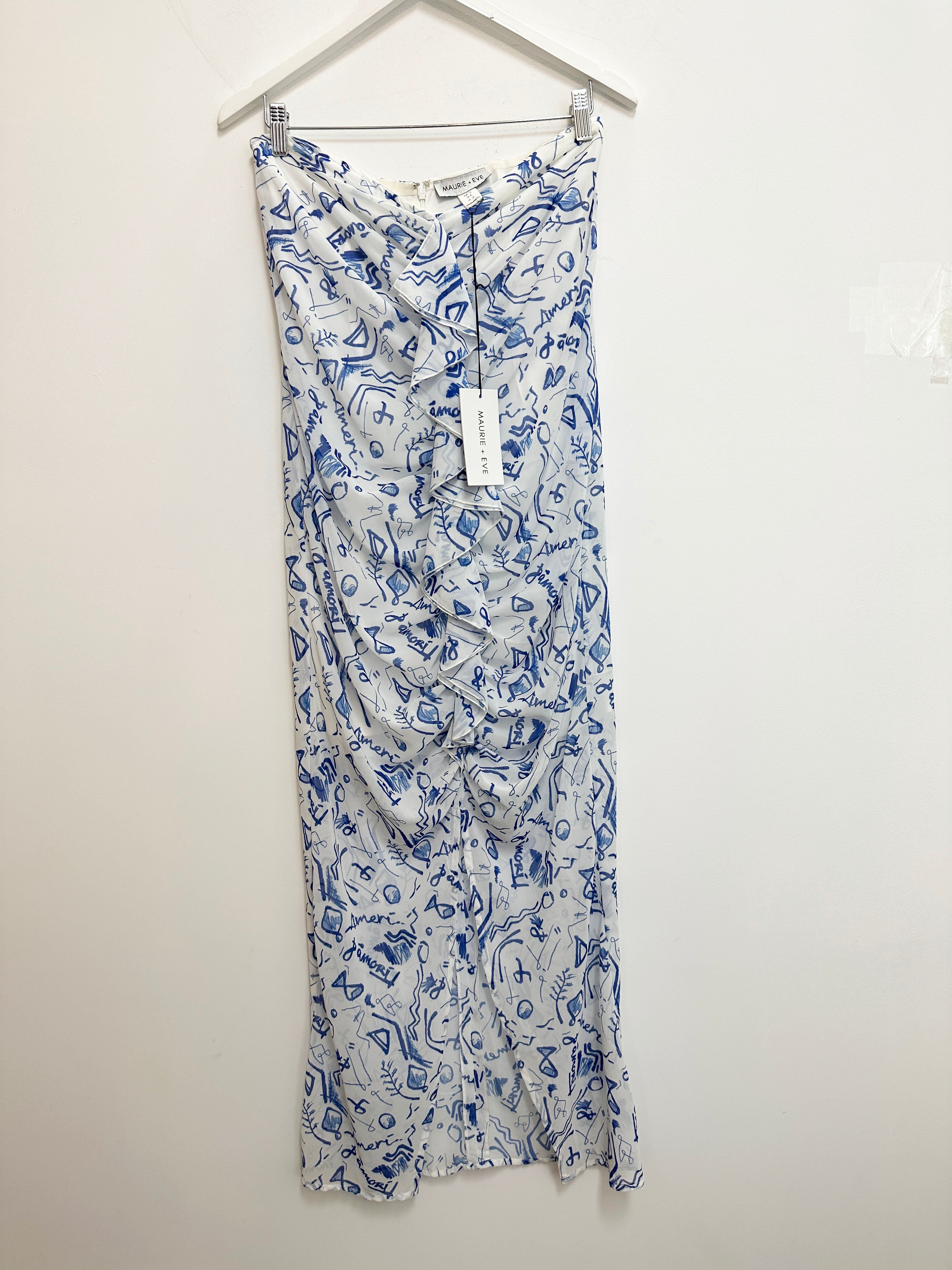 Buy Blue and White Ruched Ruffle Mena Dress - Maurie and Eve