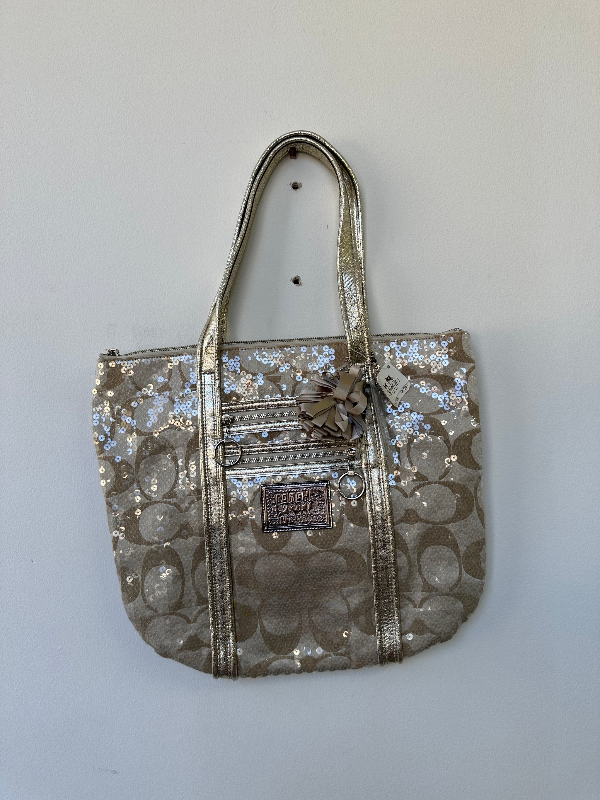 ✨COACH VTG POPPY Special Edition Signature Sequin Tote Bag Gold 